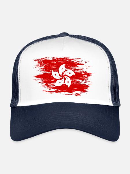 Hong Kong Flagge - Trucker Cap - Weiß/Navy - Vorne