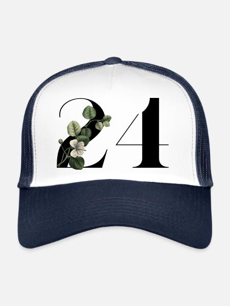 Numéro 24 floral vert -24e anniversaire floral - Casquette trucker  - blanc/marine - Devant