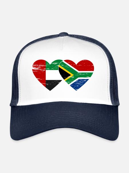 Vereinigte Arabische Emirate Südafrika Flagge Herz - Trucker Cap - Weiß/Navy - Vorne