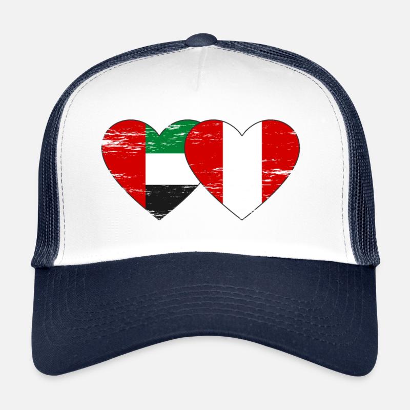 United Arab Emirates Peru Flag Heart Used Trucker Cap
