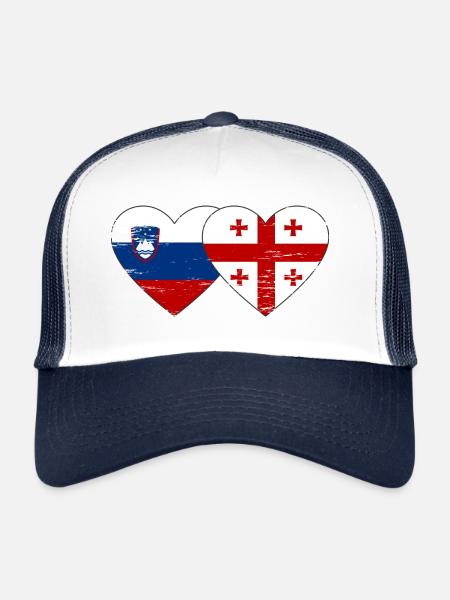 Slovénie Drapeau de la Géorgie coeur utilisé - Casquette trucker  - blanc/marine - Devant