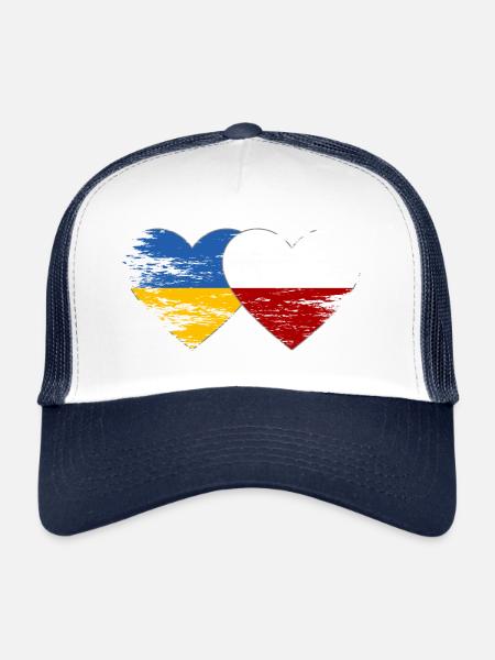 Ukraine Poland Flag Used Heart - Trucker Cap - white/navy - Front