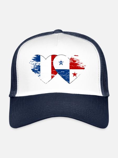 France Cœur de drapeau du Panama utilisé - Casquette trucker  - blanc/marine - Devant
