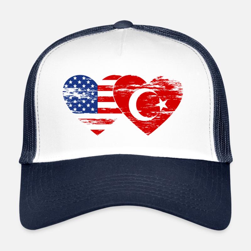 Turkey USA flag heart used Trucker Cap