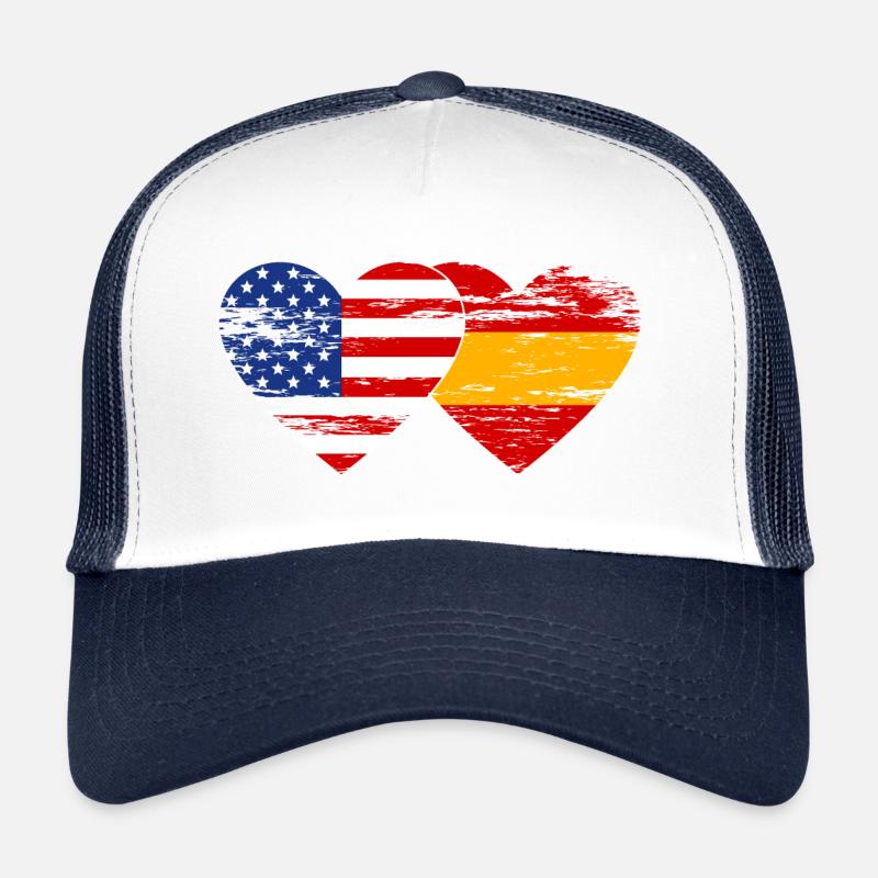 USA Spanien Flagge Herz used - Trucker Cap - Weiß/Navy