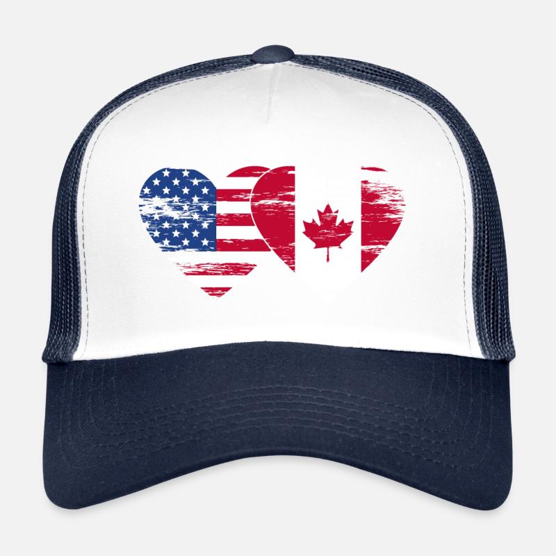 États-Unis, Canada, Drapeau Coeur Utilisé Casquette trucker 