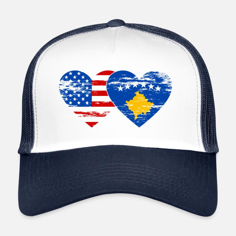 Drapeau des États-Unis du Kosovo coeur utilisé Casquette trucker 