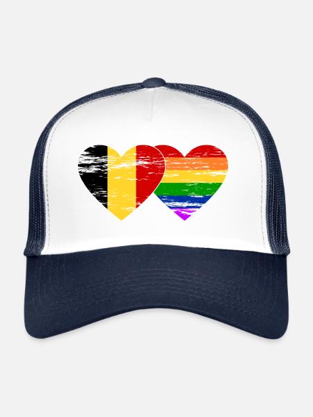 Drapeau arc-en-ciel de Belgique utilisé - Casquette trucker  - blanc/marine - Devant