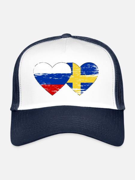 Suède Drapeau russe utilisé - Casquette trucker  - blanc/marine - Devant