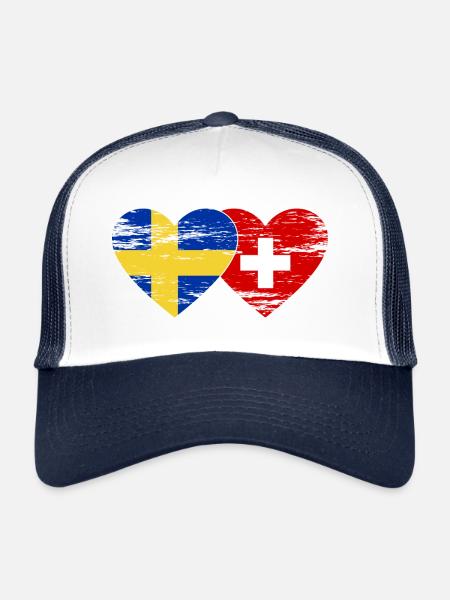 Suède Suisse Drapeau Coeur Utilisé - Casquette trucker  - blanc/marine - Devant