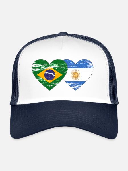Brésil Argentine Drapeau Coeur Utilisé - Casquette trucker  - blanc/marine - Devant
