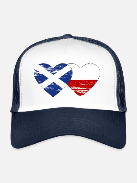 Ecosse Pologne drapeau coeur utilisé - Casquette trucker  - blanc/marine - Devant