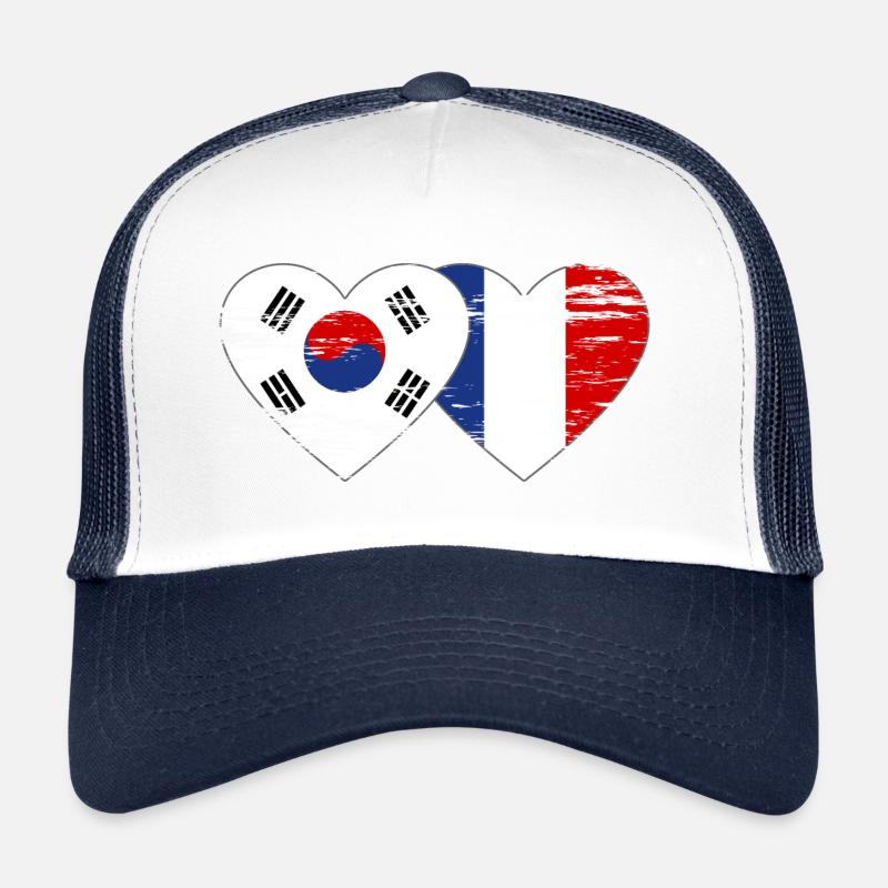Corée du Sud France Drapeau Coeur Utilisé - Casquette trucker  - blanc/marine