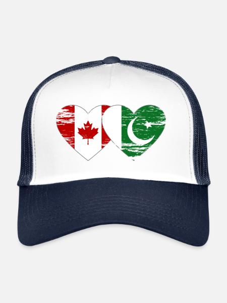 Coeur de drapeau du Canada Pakistan utilisé - Casquette trucker  - blanc/marine - Devant