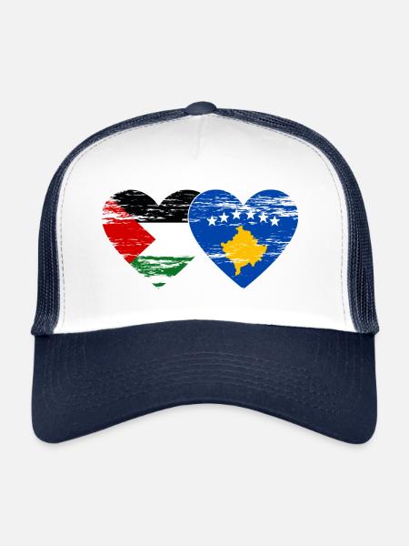 Palestine Kosovo drapeau coeur utilisé - Casquette trucker  - blanc/marine - Devant