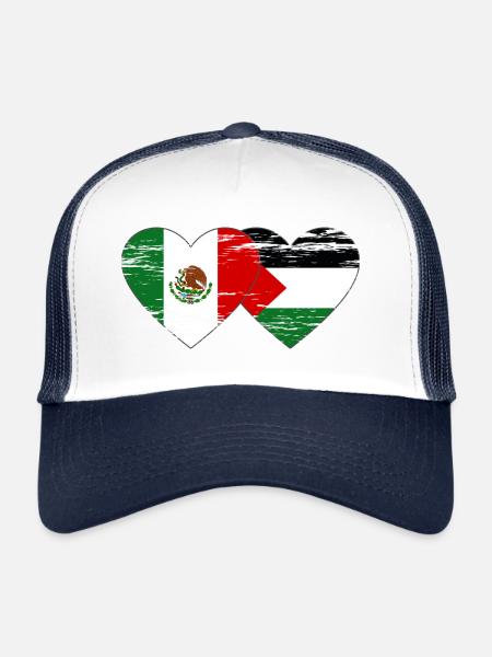 Mexique Palestine drapeau coeur utilisé - Casquette trucker  - blanc/marine - Devant
