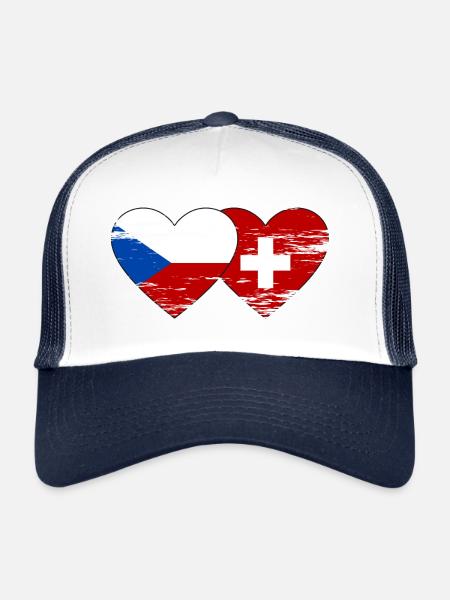 République Tchèque Suisse Drapeau Coeur Utilisé - Casquette trucker  - blanc/marine - Devant