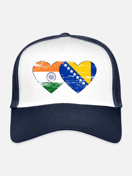 Inde Bosnie drapeau coeur utilisé - Casquette trucker  - blanc/marine - Devant