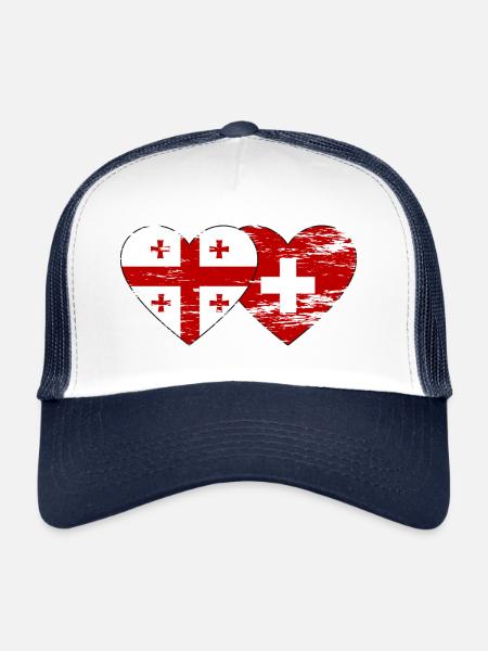 Géorgie Suisse Drapeau Coeur Utilisé - Casquette trucker  - blanc/marine - Devant