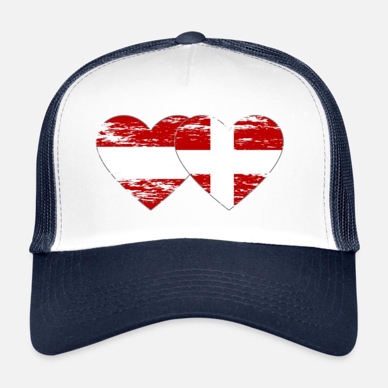 Austria Denmark Flag Heart Used Trucker Cap