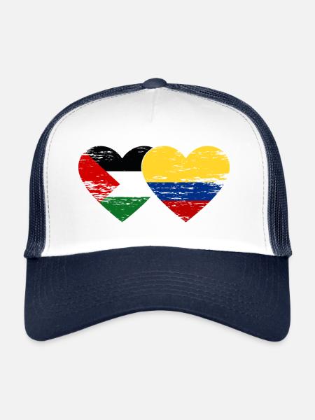Coeur de drapeau de la Palestine Colombie utilisé - Casquette trucker  - blanc/marine - Devant