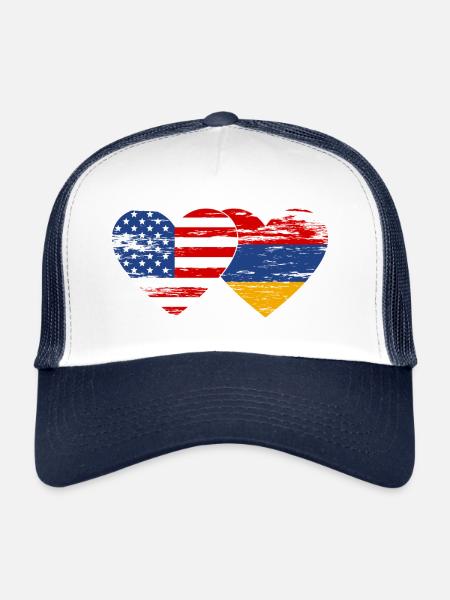 USA Arménie Drapeau Coeur Utilisé - Casquette trucker  - blanc/marine - Devant