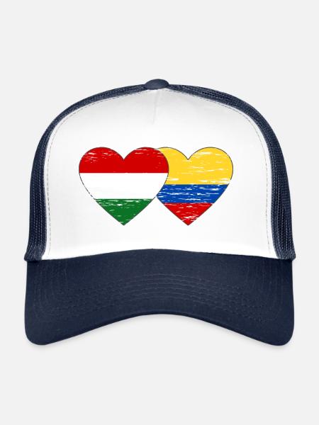 Hongrie Colombie drapeau coeur utilisé - Casquette trucker  - blanc/marine - Devant
