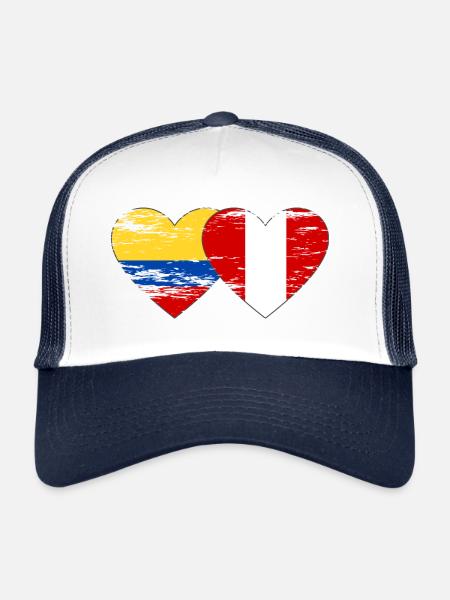 Colombie Pérou Drapeau Coeur Utilisé - Casquette trucker  - blanc/marine - Devant