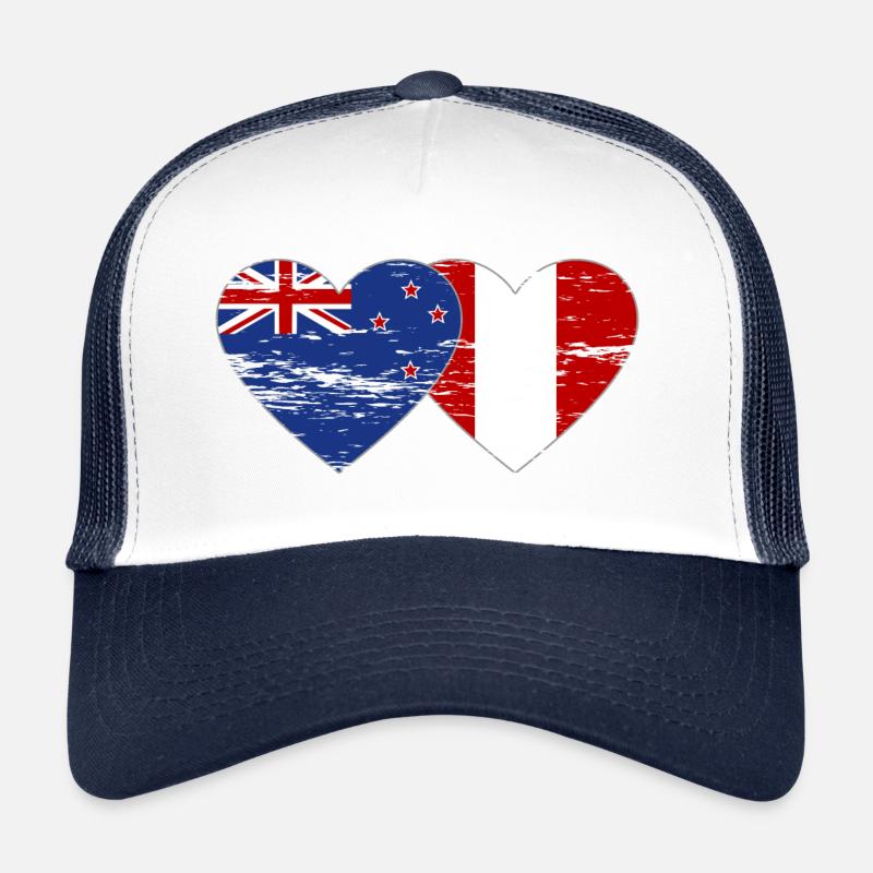 Nouvelle-Zélande Pérou drapeau coeur utilisé Casquette trucker 