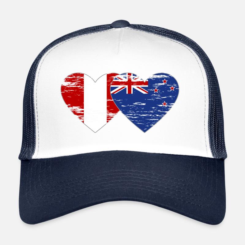 Peru Neuseeland Flagge Herz used - Trucker Cap - Weiß/Navy
