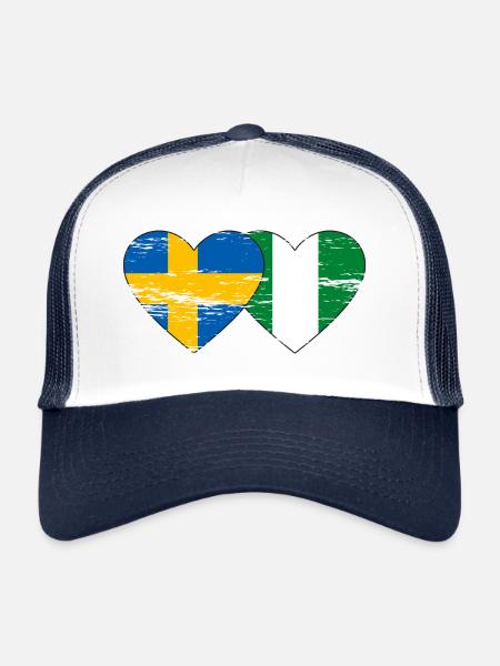 Suède Nigeria drapeau coeur utilisé - Casquette trucker  - blanc/marine - Devant