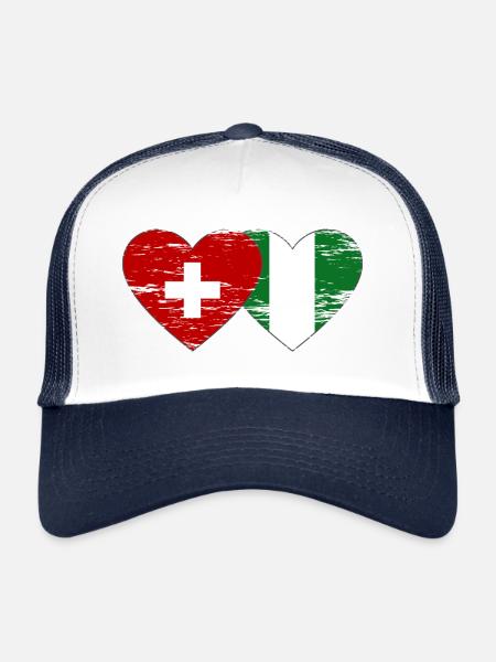 Drapeau suisse Nigeria coeur utilisé - Casquette trucker  - blanc/marine - Devant