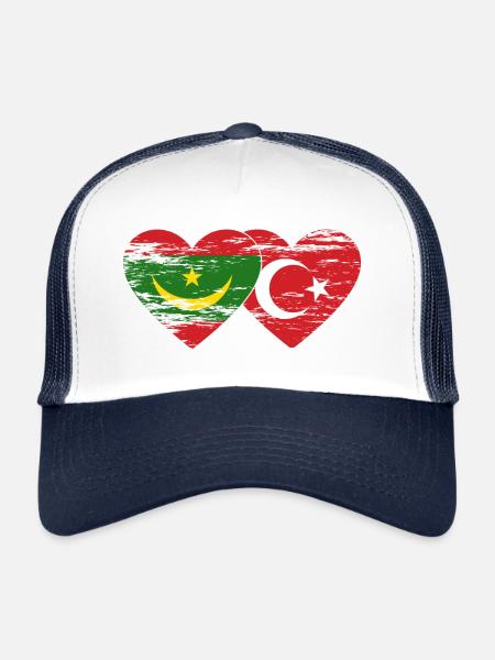 Mauritanie Turquie Drapeau Coeur Utilisé - Casquette trucker  - blanc/marine - Devant