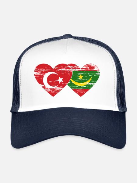 Drapeau de la Turquie et de la Mauritanie Cœur utilisé - Casquette trucker  - blanc/marine - Devant