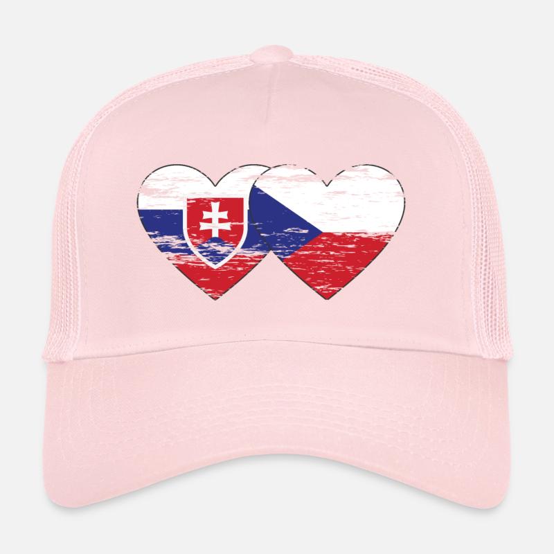 Slovakia Czech Republic Flag Heart used Trucker Cap