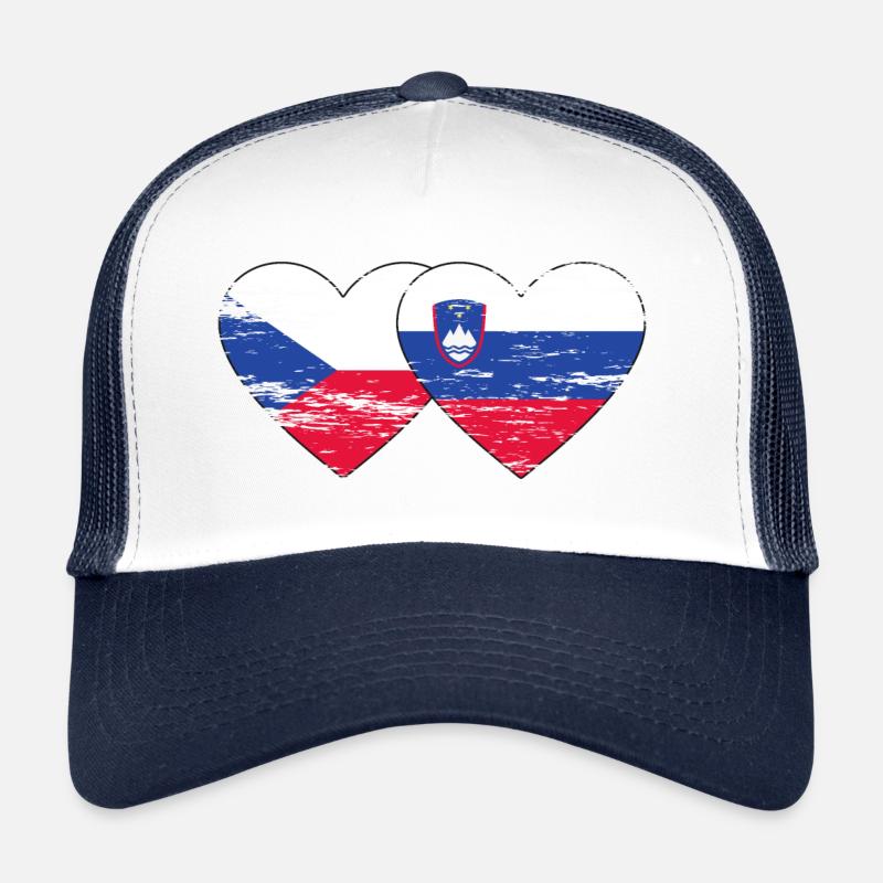 Czech Republic Slovenia flag heart used Trucker Cap