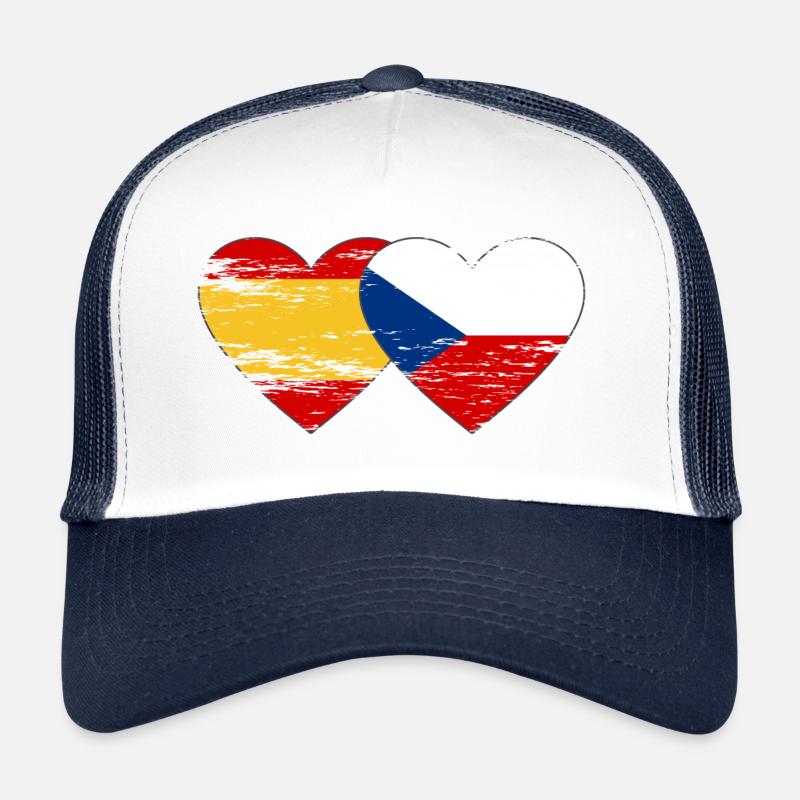 Spain Czech Republic Flag Heart used Trucker Cap