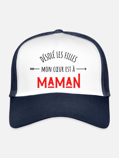 désolé les filles mon cœur est à maman - Casquette trucker  - blanc/marine - Devant