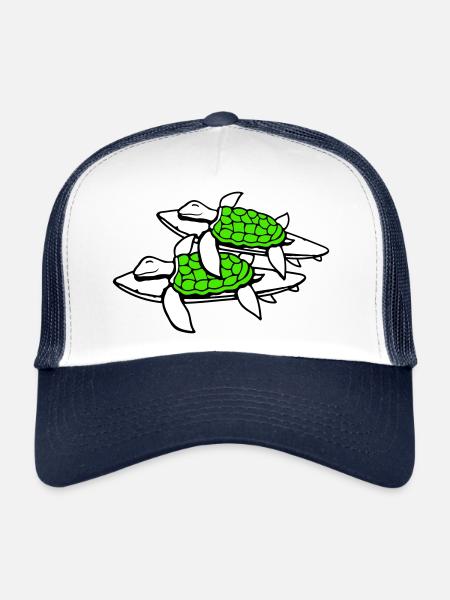 2 Water Turtles Surfer Surfing Surfboard Cute - Trucker Cap - white/navy - Front