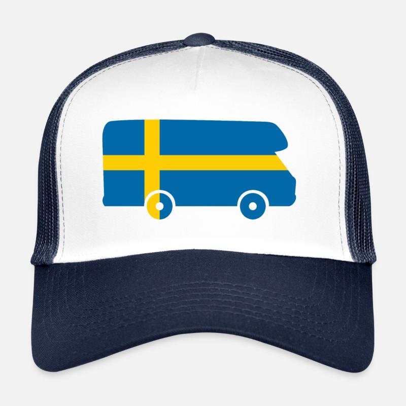Wohnmobil Schweden Reise Urlaub Camper Aufkleber - Trucker Cap - Weiß/Navy