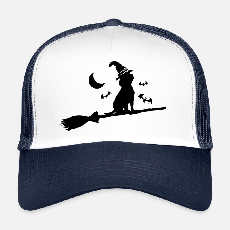 Süßer Beagle auf Hexen Besen an Halloween - Trucker Cap - Weiß/Navy