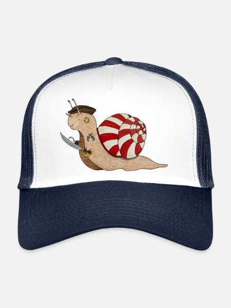 pirate snail, pirate snail, buccaneer - Trucker Cap - white/navy - Front