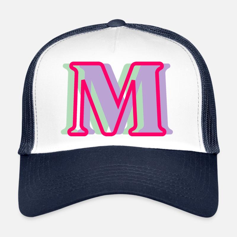 Mehrfarbiger Buchstabe m - Trucker Cap - Weiß/Navy
