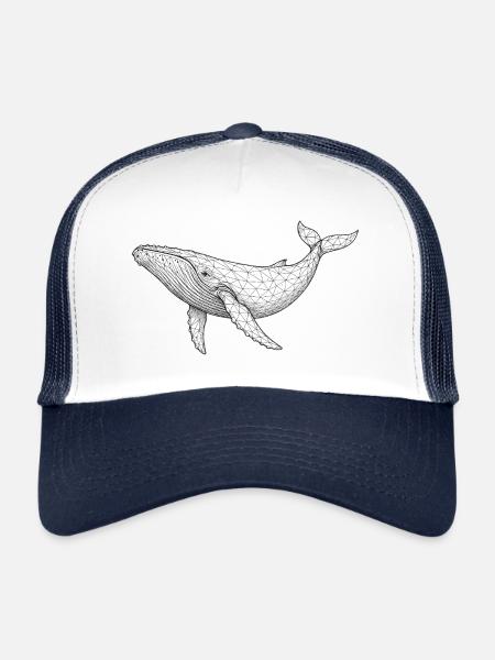 Polygone géométrique de la baleine - Casquette trucker  - blanc/marine - Devant