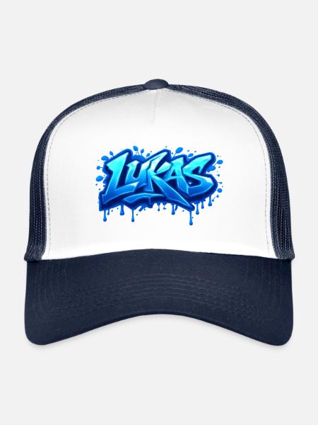 Graffiti LUKAS Name Gift Ideal Printable - Trucker Cap - white/navy - Front