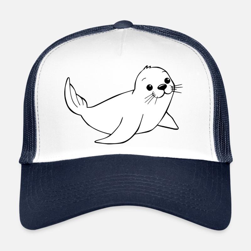 Robbe Seehund Robben Seehunde Norddeutschland - Trucker Cap - Weiß/Navy