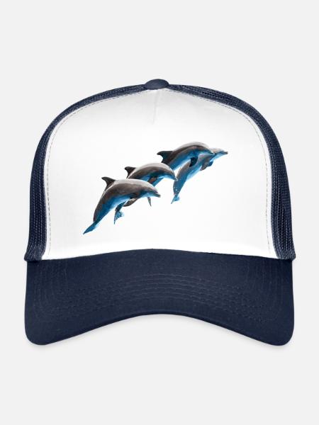 Dolphin Group Jumping, Natural - Trucker Cap - white/navy - Front