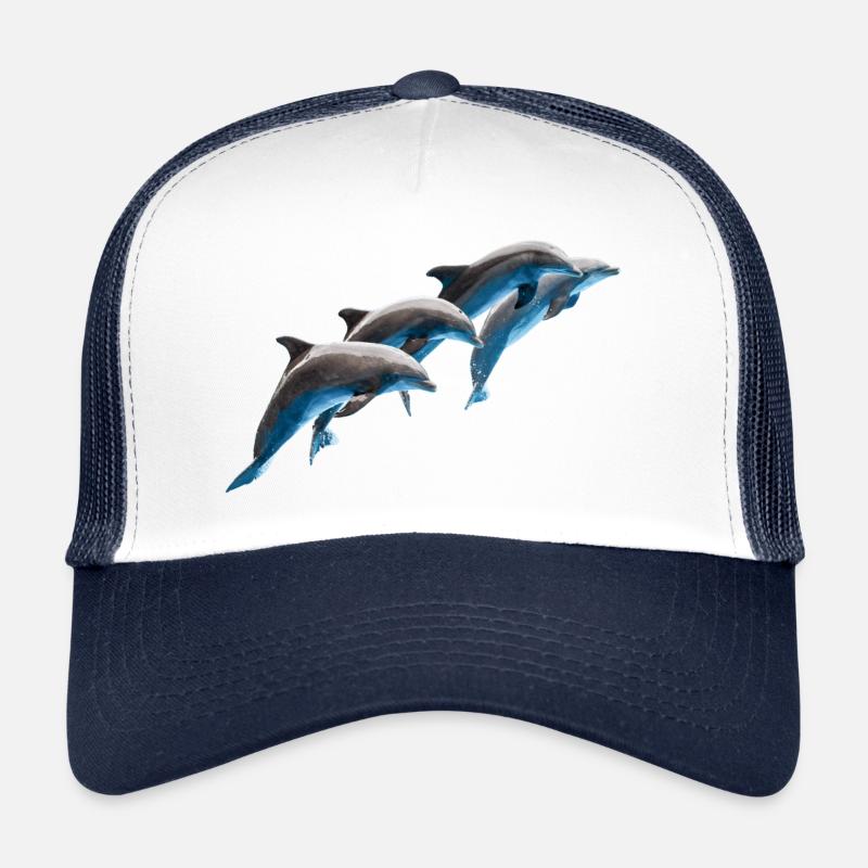 Delphin Gruppe springend, Natürlich - Trucker Cap - Weiß/Navy