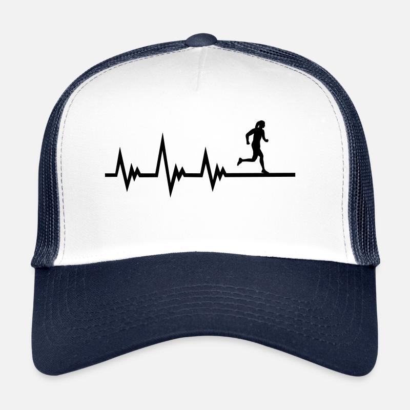 Course à pied, pouls ECG du coureur, rythme cardiaque - Casquette trucker  - blanc/marine