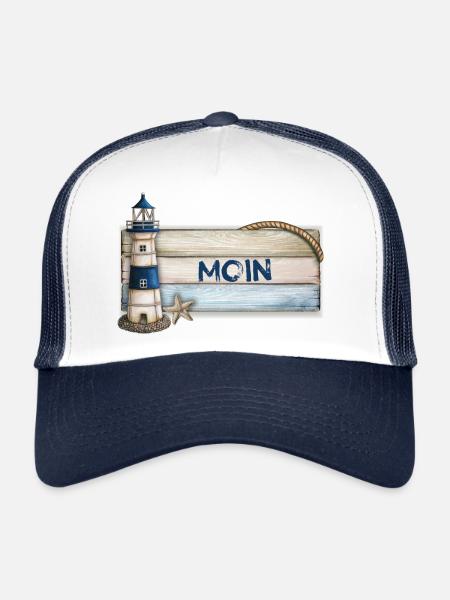 Moin (avec phare) - Casquette trucker  - blanc/marine - Devant